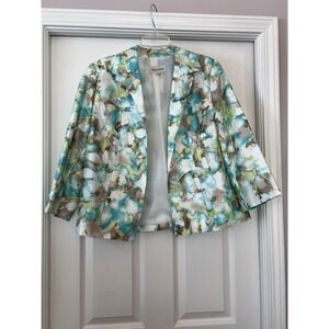 TanJay Jacket‎ Womens 12 Green Floral Jacquard Blazer Medium Evening Office Wear